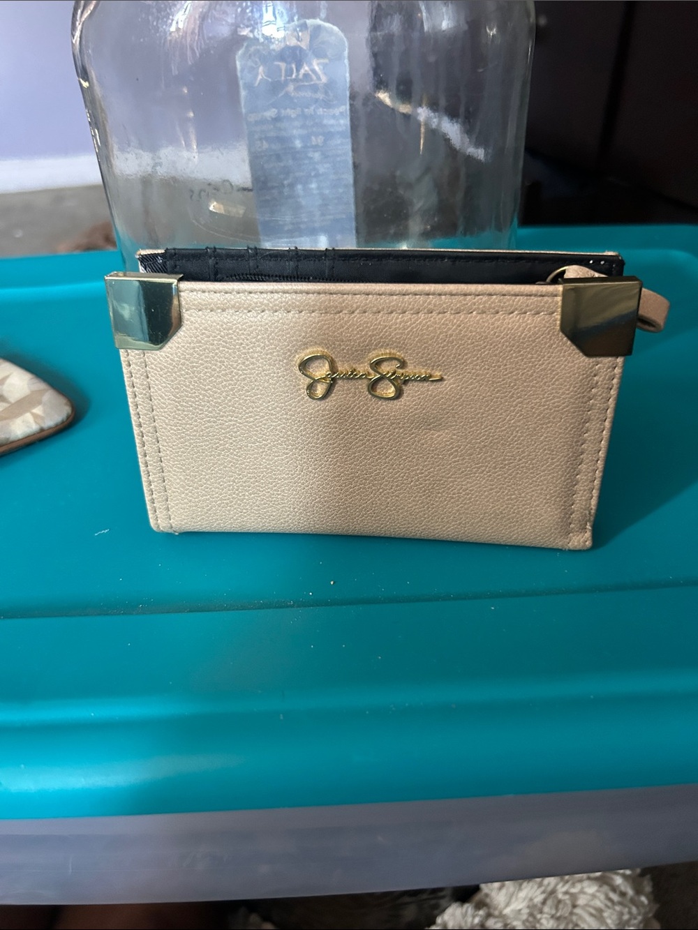 Jessica Simpson Beige and Black Card Holder with Gold Accents